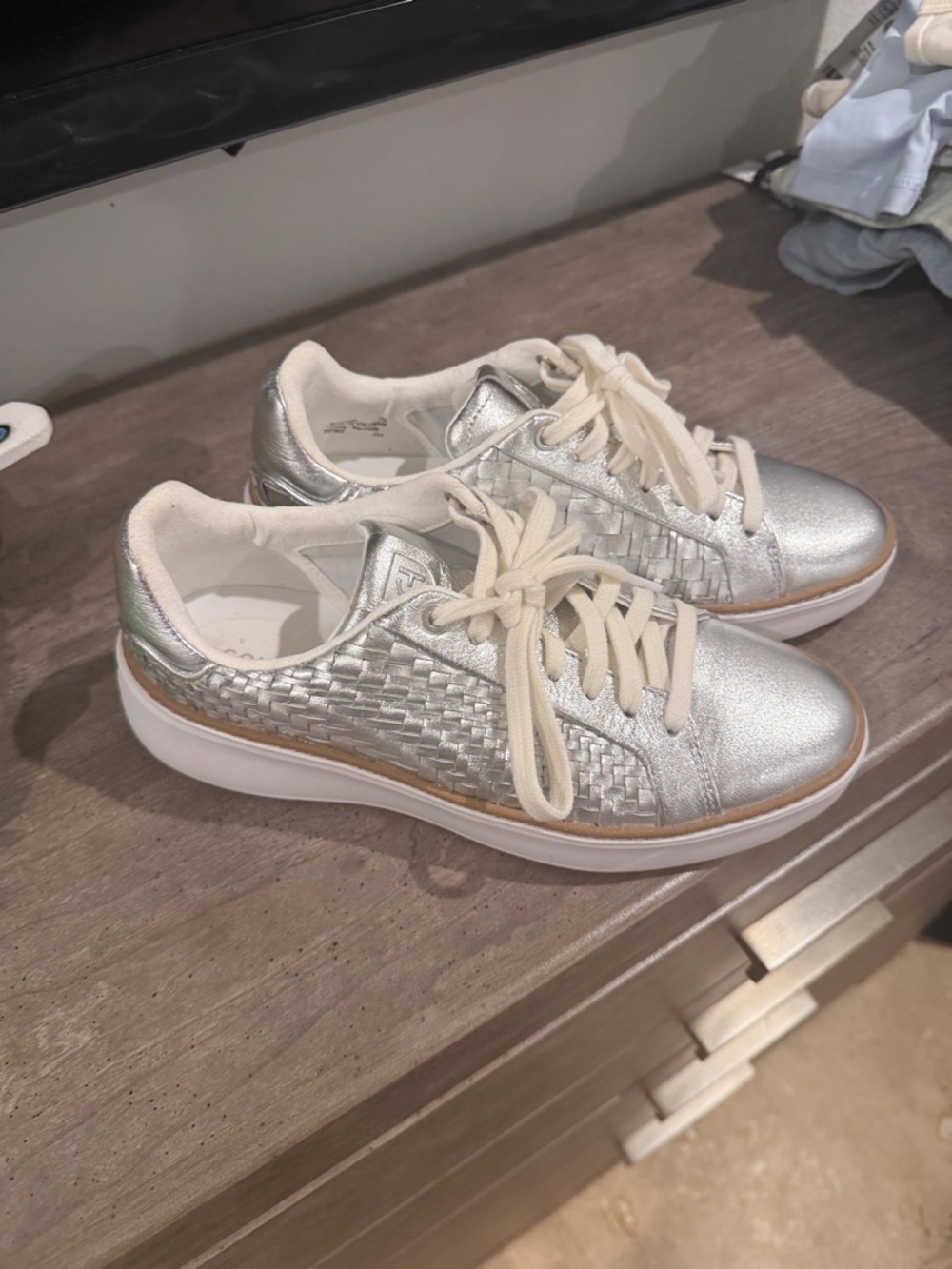 Cole haan Silver Woven Leather Women's Lace-Up Sneakers